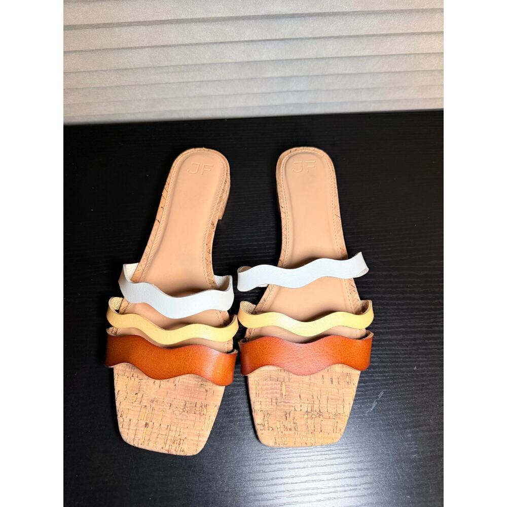 JF Amy Multicolor Wavy Strap Cork Slide Sandals Womens Size 9.5 Minimalist